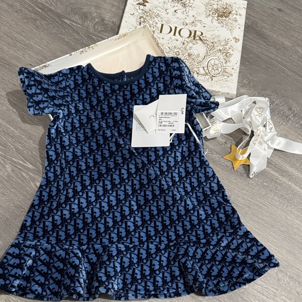 Dior Kids Navy Patterned Dress
